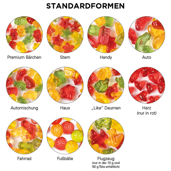 Minitüte 10 g, kompostierbare Folie oder Tüte aus recycelbarem Papier,  Trolli Fruchtgummi Standardformen