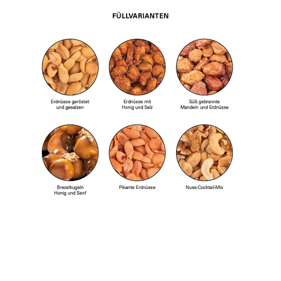 Snack Dose, gebrannte Mandeln und Erdnüsse