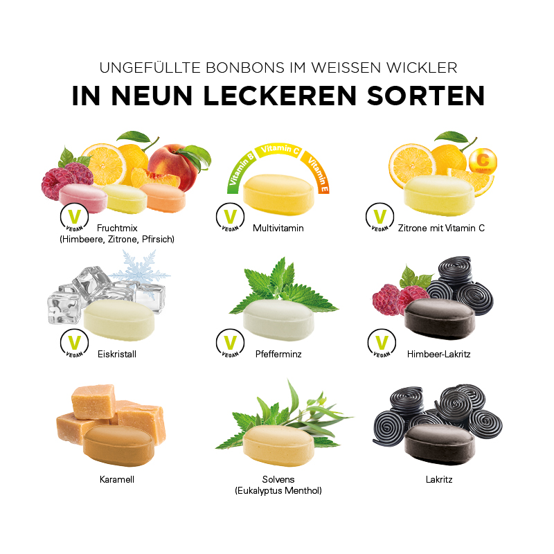 Zitronen mit Vitamin C Bonbon im weißen, kompostierbaren Wickler