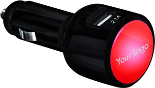 Car Charger schwarz/rot mit 2 USB Ports und Leuchtlogo