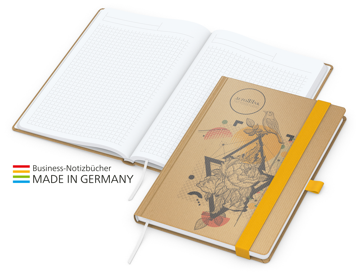 Notizbuch Match-Book White Bestseller A4 Natura braun-individuell, gelb