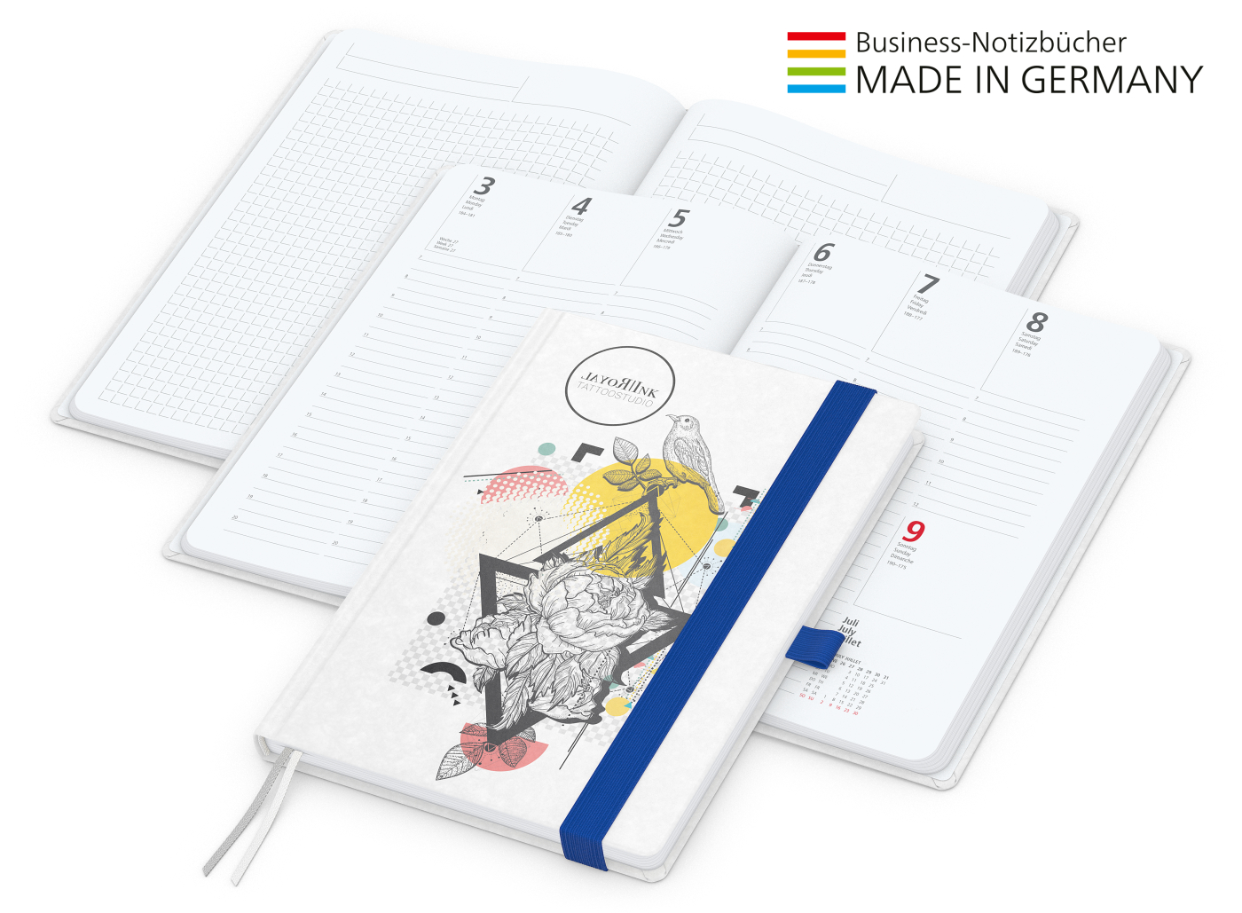 Buchkalender Match-Hybrid White Bestseller A4, Natura individuell, mittelblau