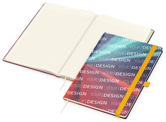 Notizbuch Match-Book Creme Bestseller, A4, Cover-Star, matt-individuell, gelb