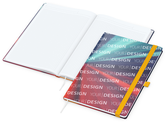 Notizbuch Match-Book White Bestseller, A4, Cover-Star, matt-individuell, gelb