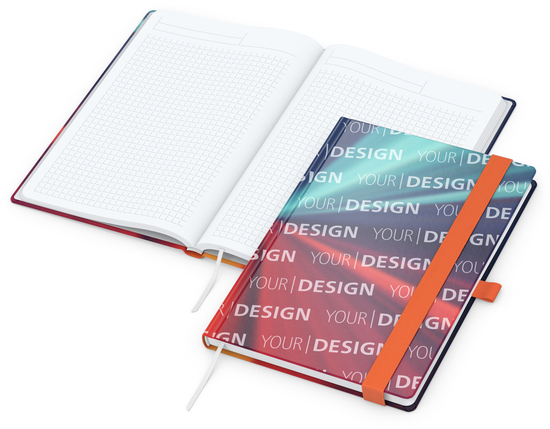 Notizbuch Match-Book White Bestseller, A5, Cover-Star, matt-individuell, orange