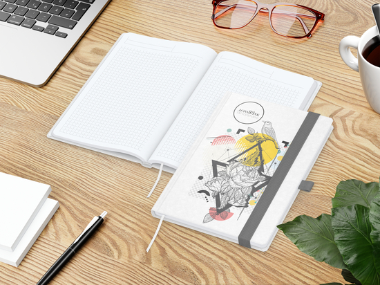 Notizbuch Match-Book White Bestseller, A5, Natura, individuell, silbergrau