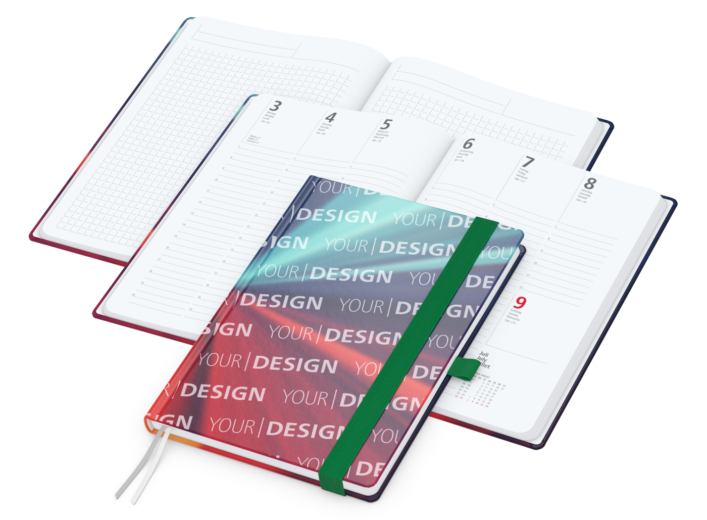 Wochenplaner Match-Hybrid White Bestseller, A5, Cover-Star matt-individuell, grün