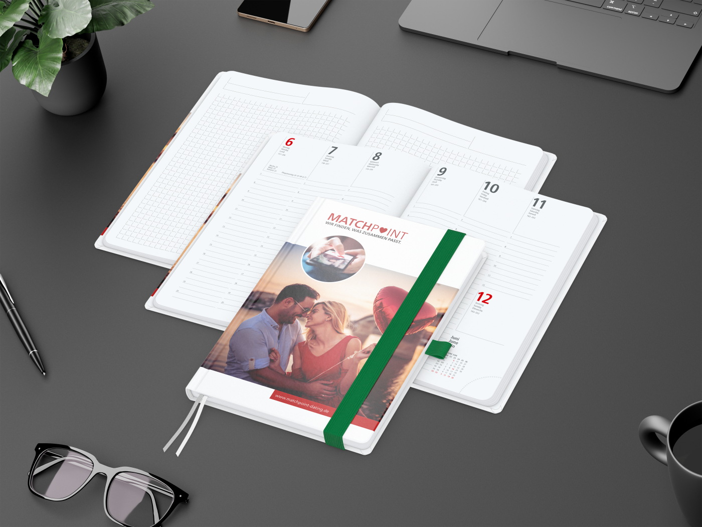 Wochenplaner Match-Hybrid White Bestseller, A5, Cover-Star matt-individuell, grün