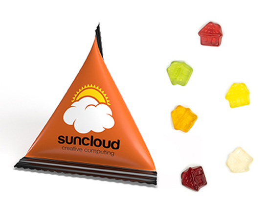 Mini Tetraeder Fruchtgummi 10 g Haus Standard-Folie weiß