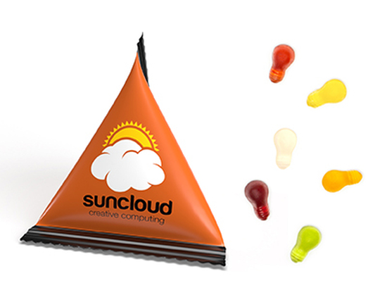 Mini Tetraeder Fruchtgummi 10 g Glühbirne Standard-Folie transparent