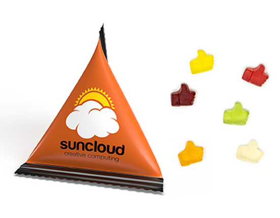 Mini Tetraeder Fruchtgummi 10 g Daumen hoch Standard-Folie weiß