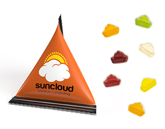 Mini Tetraeder Fruchtgummi 10 g Schiffchen Standard-Folie transparent