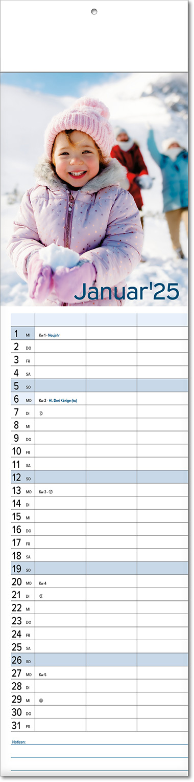 Kalender "Auszeit" im Format 13 x 53,5 cm, mit Fälzel