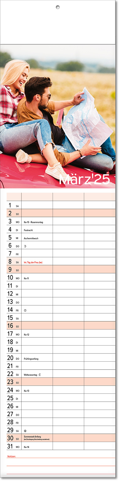 Kalender "Auszeit" im Format 13 x 53,5 cm, mit Fälzel