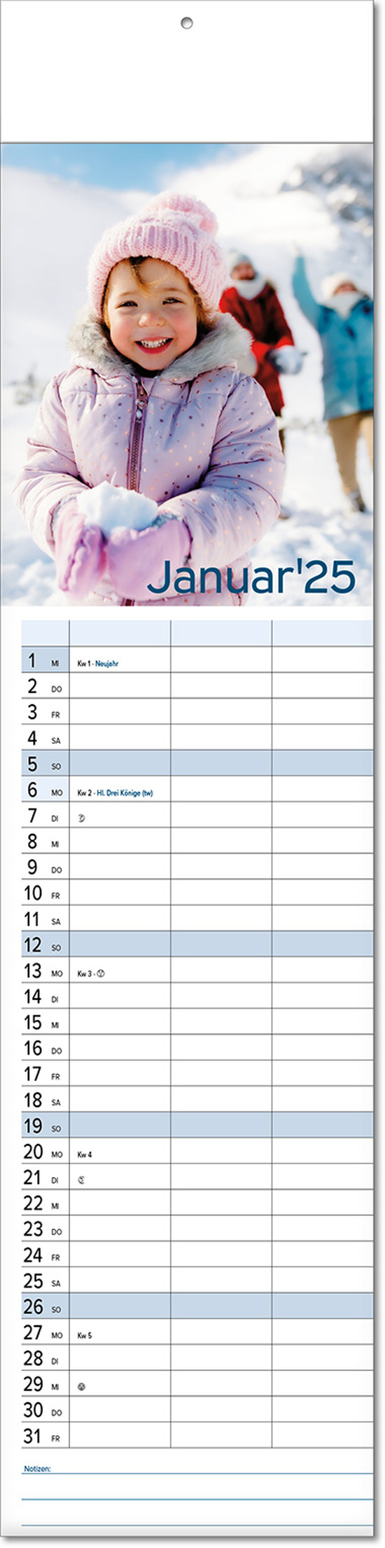 Kalender "Auszeit" im Format 13 x 53,5 cm, mit Fälzel