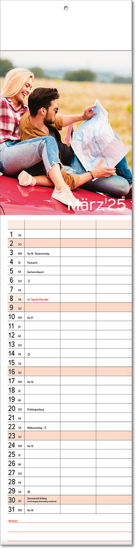 Kalender "Auszeit" im Format 13 x 53,5 cm, mit Fälzel