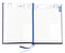 Buchkalender "Daily Chefkalender INT" im Format 14,5 x 20,5 cm, Kalendarium 4-sprachig D/F/I/GB Grau/Blau mit 2 Lesebändern, 416 Seiten Fadenheftung, Eckenperforation, Grafikeinband