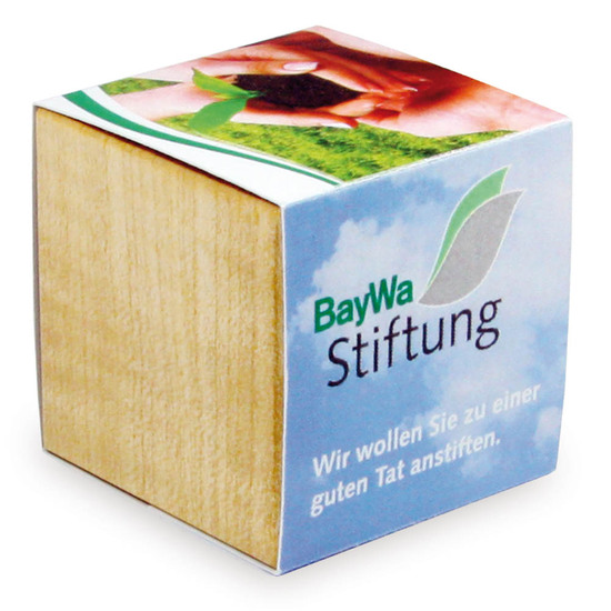 Pflanz-Holz mit Samen (Graspapier-Banderole) - Glücksklee-Zwiebel, 2 Seiten gelaser (* Je nach Verfügbarkeit der Glücksklee-Zwiebeln)