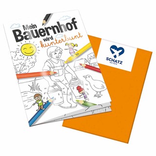 Malbuch / Mal-Set A6 - Bauernhof - Malbuch mit 1-c Logoeindruck