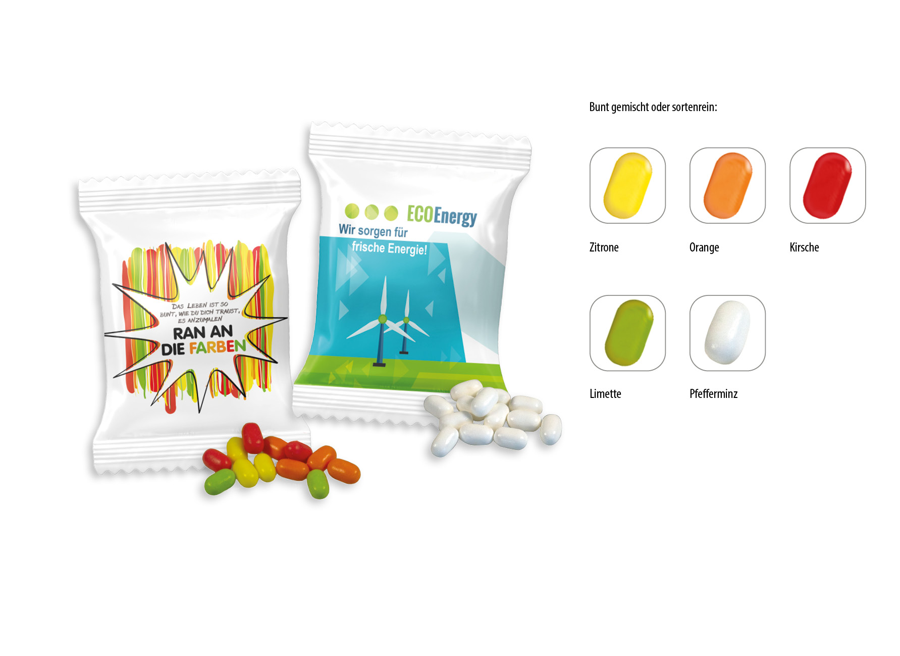 Bunte Fruchtdragees Werbetüte, Inhalt: Bunte Fruchtdragees Orange ca. 5 g