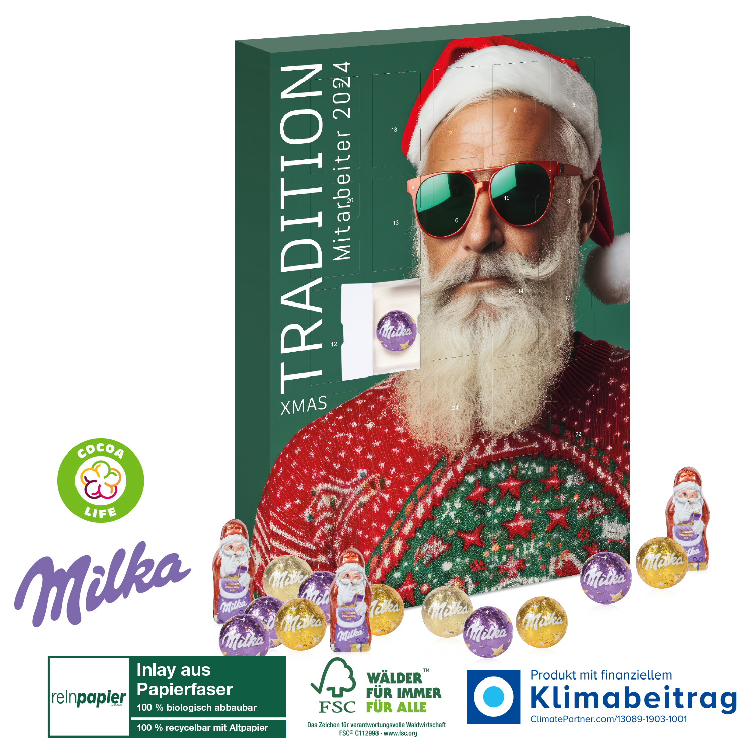 Adventskalender Milka „Edition“, Inlay aus Papierfaser
