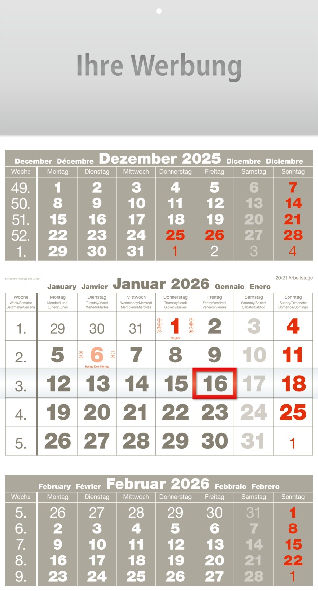 Dreimonatsplaner Compact-basic grau